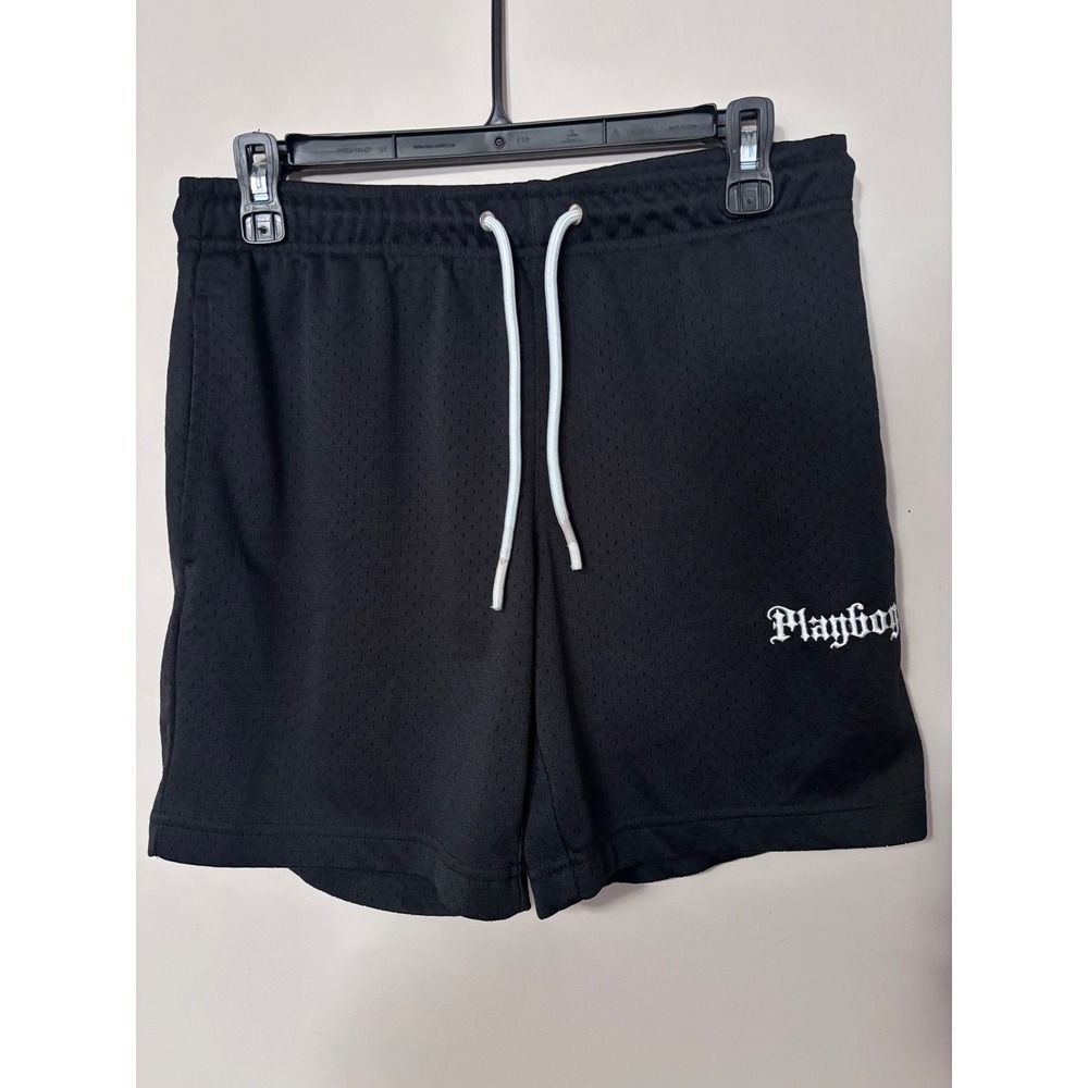 Playboy by PacSun Black Mesh Basketball Shorts Old‎ English Logo Men's small